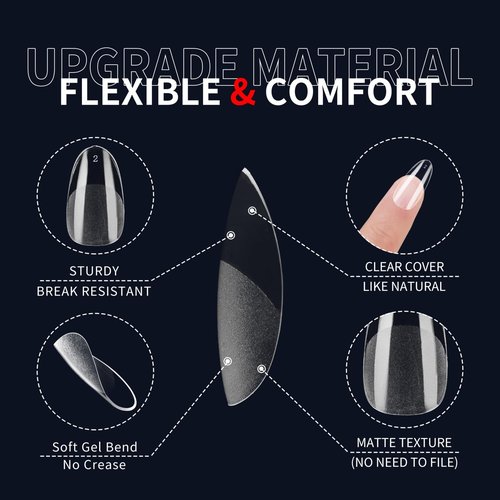 RENBING Gel Nail Tips Short Round,600pcs Fake Nails,15 Sizes Acrylic Nail Tips,Half Matte Press on Nail Tips,Full Cover Clear False Nails Gifts for Women Create Salon Nail Art at Home