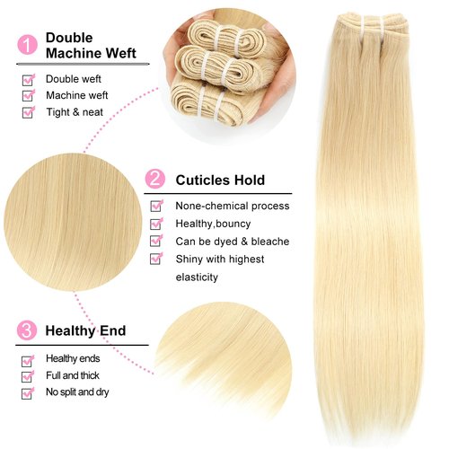 613 Bundles Human Hair 16 Inch12A Grade 100% Unprocessed Brazilian Virgin Blonde 613 Human Hair Extensions For Women 100g Blonde Bundles Human Hair
