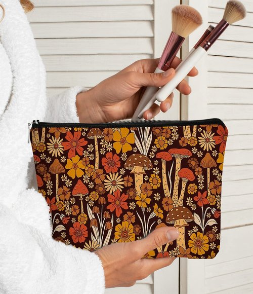 Mushroom Makeup Bag,Hippie Mushroom Gifts Small makeup bag,Floral Vintage Cosmetic Bag,Mushroom Gifts for Women Teen Girls Sister Girlfriend,Birthday Gift