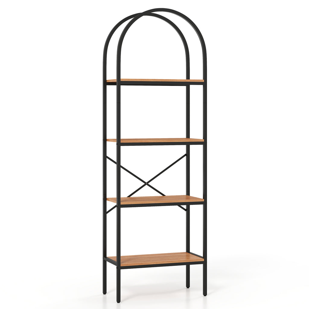 71" Arched Bookcase 4-Tier Storage Shelves - Black & Brown