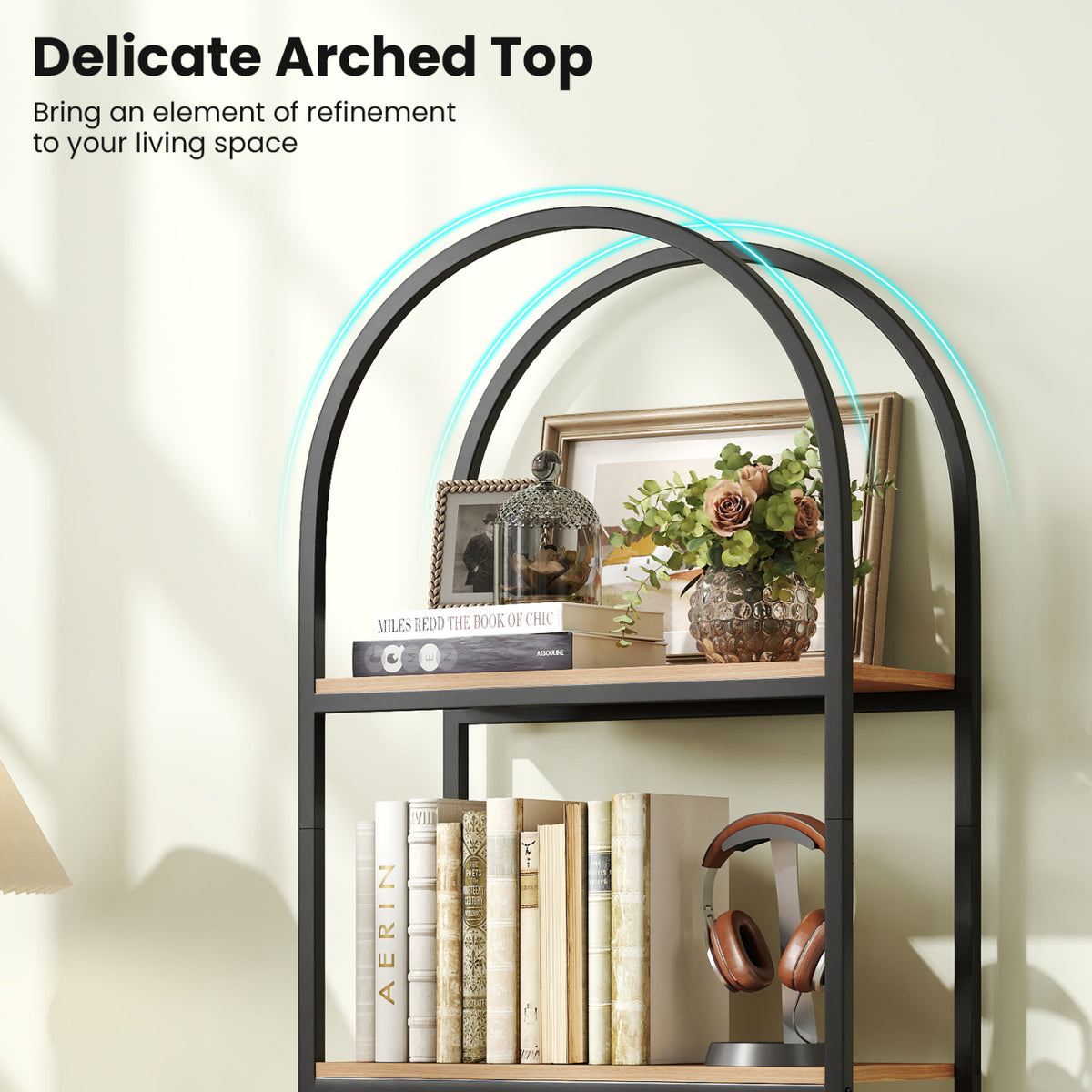71" Arched Bookcase 4-Tier Storage Shelves - Black & Brown