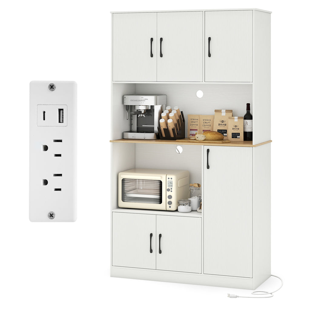 71" Tall Kitchen Pantry Cabinet with Charging Station - Black