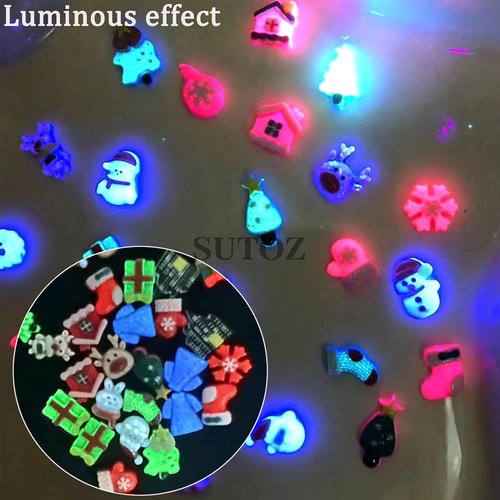 1 Box 12 Pcs 3D Luminous Christmas Nail Charms - Cute Santa Claus, Elk & Snowman Designs - Acrylic Nail Art Decorations for Women & Girls