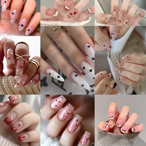 6PCS Mini Heart Nail Art Stickers 3D Self-Adhesive Sparkling Love Nail Art Decals Shinny Red Hearts Designs Nail Sticker for Valentine's Lovers Romantic Stickers DIY Manicure Decoration Accessories