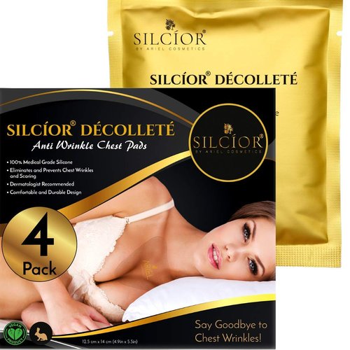 SILCIOR 4 PACK Chest Wrinkle Pads, Silicone Chest Pad, Decollete Anti Wrinkle, Chest Wrinkle Pads Sleeping Reusable, Chest Patches