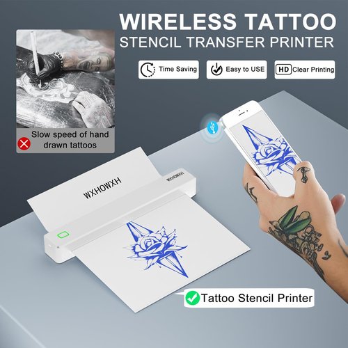 WXHOWXH Tattoo Stencil Printer,Tattoo Machine for Artists&Beginners,Without Transfer Paper,Portable Wireless Bluetooth Printer Compatible with Phone&PC