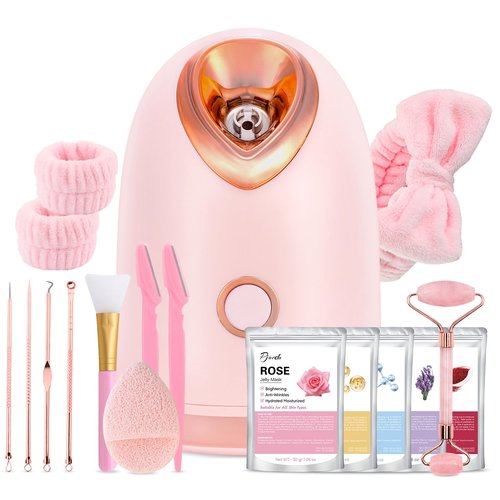 Pjordo Facial Steamer Spa Kit with 17 Skin Care Tools, Nano Ionic Face Steamer for Deep Cleaning Unclogs Pores, Warm Mist Humidifier Steamer for Face Home Sauna SPA, Self Care Gifts for Women