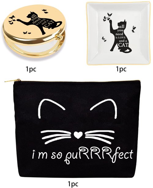 Cat Lovers' Gifts - Black Cat Zipper Makeup Bag & Travel Toiletry Pouch Organizer