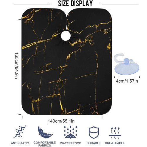 visesunny Gold Vein Black Pattern Barber Cape Anti-Static Hair Cutting Cape with Snap Closure Professional Salon Polyester Beard Shaving Bib Water-Resistant Hairdressing Cape Adjustable Snap