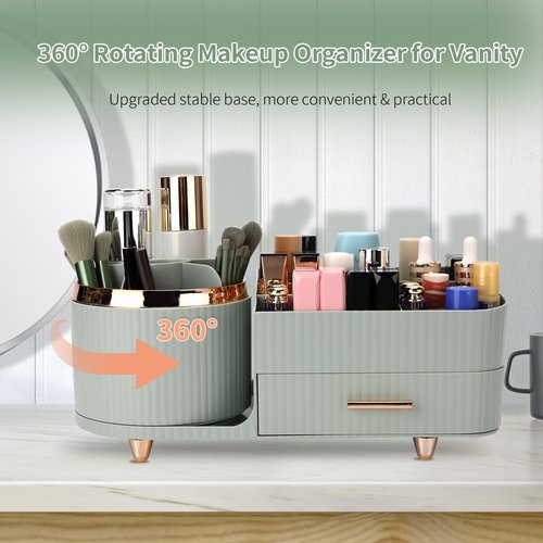 Molutsody Makeup Organizer for Vanity, Cosmetic Display Case with Drawers, Fits Makeup, Skincare Products, Brushes, Lipsticks, and Other Accessories, Versatile Storage Solution (Green)