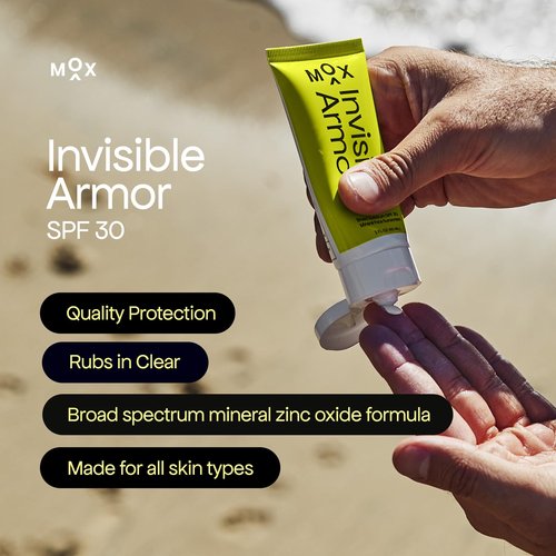 Mox Invisible Armor SPF 30 Sunscreen (2.0 oz) - Daily Mineral Zinc Oxide Sunscreen - Broad Spectrum Sun Protection - Goes On Easy - Rubs in Clear - With Moisturizing Shea Butter and Aloe Vera