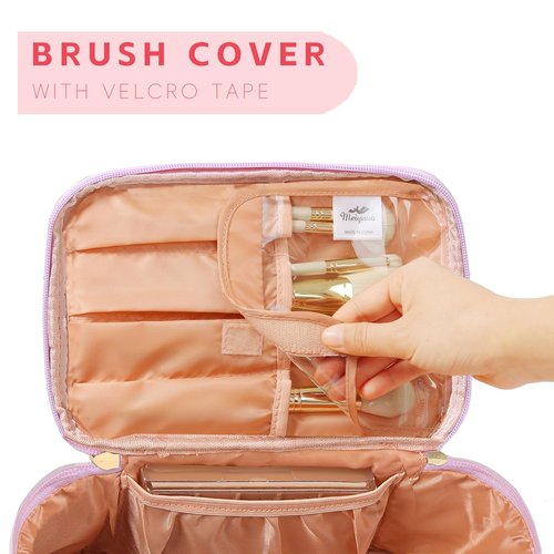 Meiyuuo Large Makeup Bag Portable Preppy Rainbow Colour Travel Pro Cosmetic Pouch Cute Cow Print Personalized Toiletry Organizer with Removable Divider for Women Initials Letter K Gradient Pink