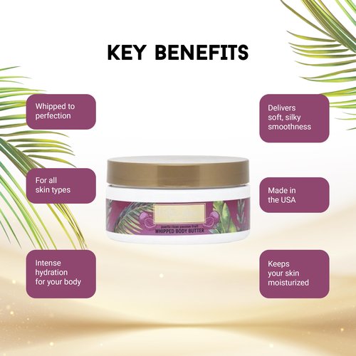 Joyce Giraud Natura Amor Whipped Body Butter, Puerto Rican Passion Fruit, Extra Creamy, Ultra Hydrating, Non-Greasy, 8 Oz