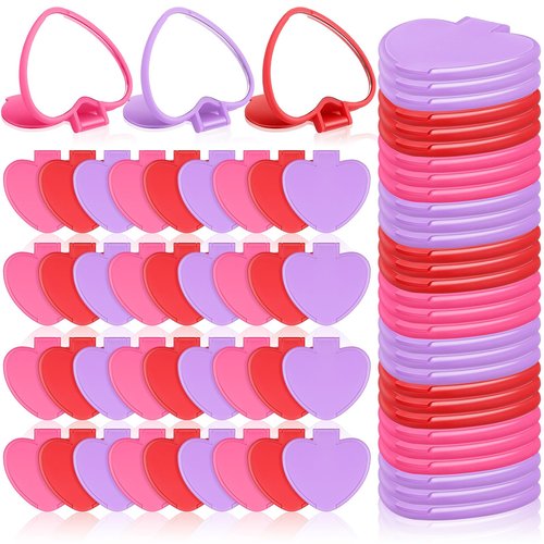 Geetery 48 Pcs Valentine Compact Mirror Bulk Gifts Heart Shaped Mini Pocket Small Folding Makeup Portable Travel Heart Purse Hand Mirror for Women Gift(Red,Rose Red,Purple)
