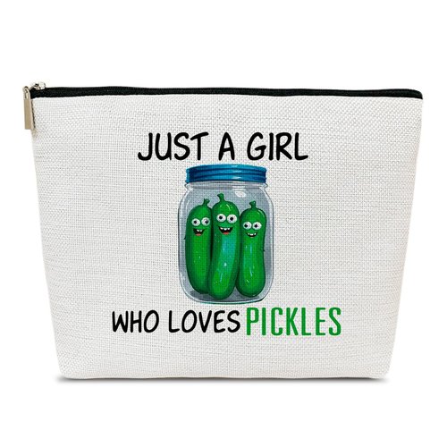 Ythuil Pickles Makeup Bag, Pickle Lovers Gifts Cosmetic Bag for Purse, Gifts for Besties Best Friends Lovers, Just A Girl Who Loves Pickles