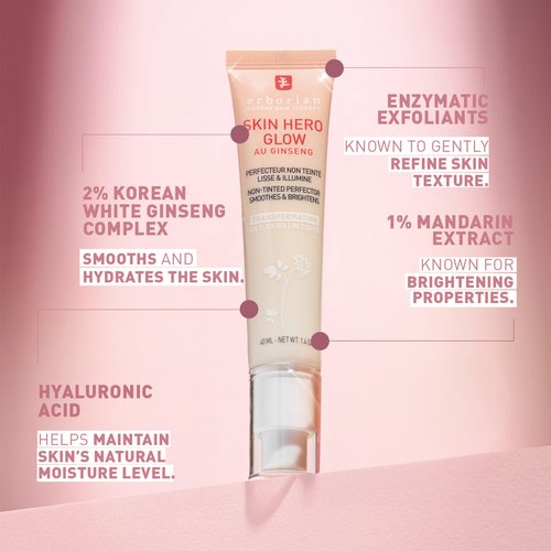 Erborian Skin Hero Glow, Non-Tinted Bare Perfector, Illuminates, Highlights, Hydrates, Smooths for Natural Radiant, Glass, Dewey Look, Korean Skincare