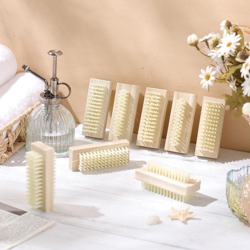Patelai 24 Pack Wooden Nail Brush Two-sided Hand Fingernail Brush Non-slip Wood Heavy Duty Stiff Nail Scrubber for Nails and Toes Cleaning, Hand Scrub Brushes for Travel