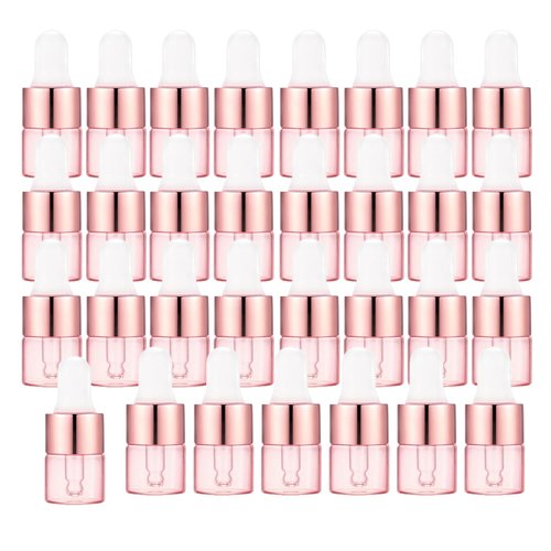 Easeen Sample Dropper Bottles, Mini Dropper Bottles with 2 Pcs Plastic Droppers for Traveling Essential Oils DIY Cosmetic Liquid Sample Perfume (Rose Pink, 1ML)
