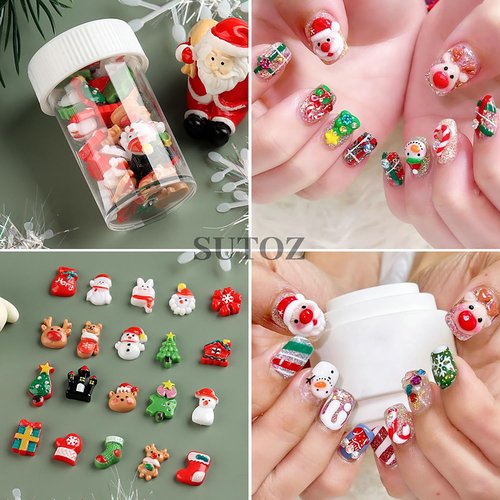 1 Box 12 Pcs 3D Luminous Christmas Nail Charms - Cute Santa Claus, Elk & Snowman Designs - Acrylic Nail Art Decorations for Women & Girls
