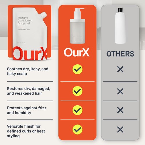 OurX Hydration Hair Mask – Intensive Conditioning Compound (300ml) | Deep Moisture & Repair for Curly, Coily & Frizzy Hair | Peptides + Squalane Formula for Hydrated, Defined Texture