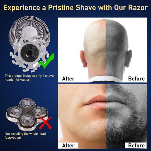 4pcs Shaver Replacement Blades for Skull Shaver Pitbull Boron PRO,Triple-ring Shaver Replacement Heads Compatible with Skull Shaver Pitbull Gold/Silver/Platinum/Diamond Pro Shaver and Palm Shaver