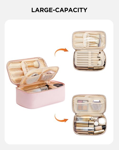 HBlife Small Makeup Bag Travel Cute Make Up Bag Makeup Brush Bag Case Organizer Cosmetic Bags for Women Girls with Handle (Pink)