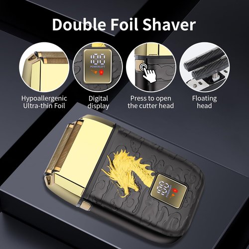 HIENA PRO Professional Foil Shaver for Men, Double Electric Foil Trimmer, Cordless Bald Head Precision Trimmer, Electric Razor, Rechargeable with USB, Gifts for Men (BGLT)