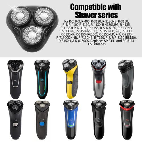 Universal Rotary Replacement Shaver Head,Compatible with Remington Shaver Series,for R3,R4,R5,R6,R7,R8,SP-3141 and SP-5161 Foils/Blades (Black(2 Count))