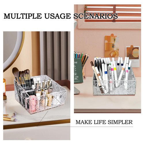 HuixinAcrli Acrylic Makeup Organizer, Clear Cosmetic Brush Storage Box With 4 Brush Holders,Large-capacity Split Design Can Quickly Organize the Desktop Skincare, Hair Tools, Brushes,Perfume