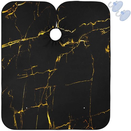 visesunny Gold Vein Black Pattern Barber Cape Anti-Static Hair Cutting Cape with Snap Closure Professional Salon Polyester Beard Shaving Bib Water-Resistant Hairdressing Cape Adjustable Snap