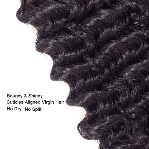 Deep Wave Bundles Human Hair 32 Inch Deep Wave Bundles #1B Natural Black Unprocessed Brazilian Virgin Weave Hair 1 Bundle 50 Gram Per Bundle
