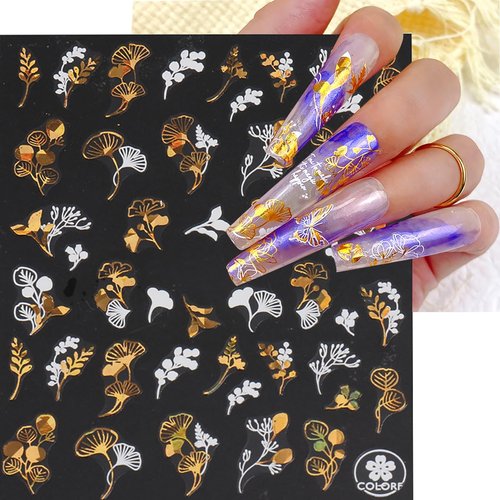 9 Sheets Fall Nail Art Stickers Maple Leaf Nail Decals Flower Tree Nail Design Decals 3D Self-Adhesive Glitter Gold Nail Stickers Thanksgiving Holiday Nail Art Decoration for Women Manicure Tips