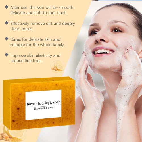 guluxly Lemon Turmeric Kojic Soap, Turmeric Soap for Spots Remover with Vitamin C, Lemon, Retinol Collagen, Shea Butter More Moisturizing for Face and Body (4)