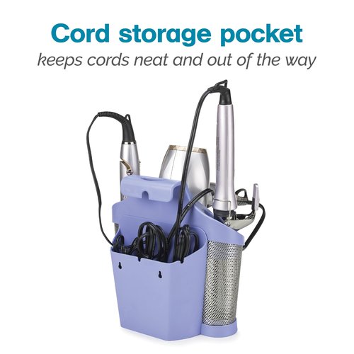 Polder Style Station, Hair Tool Organizer for Hair Dryer, Curling Iron, Hair Straightener, Easy-to-Store Hair Styling Station, Periwinkle and Silver