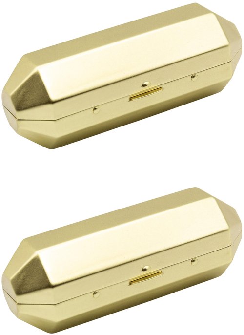 Stephanie Imports Set of 2 Capsule Shaped Lipstick Cases With Glass Mirror (Gold Polygon)