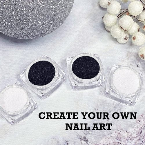 BPrettier Nail Chrome Pearl White & Black Chrome Nail Powders - 4 Jar Mermaid Glitter Art Mirror Effect Shimmery Aurora Powder for Women and Girls