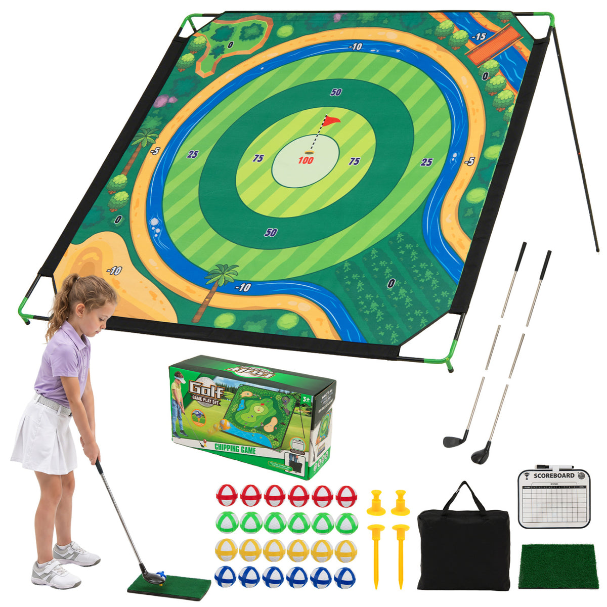 Golf Chipping Game Set with Adjustable Clubs - Indoor & Outdoor Family Fun