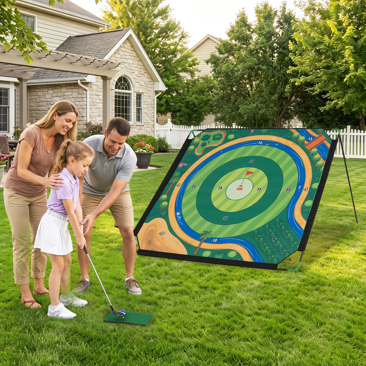 Golf Chipping Game Set with Adjustable Clubs - Indoor & Outdoor Family Fun