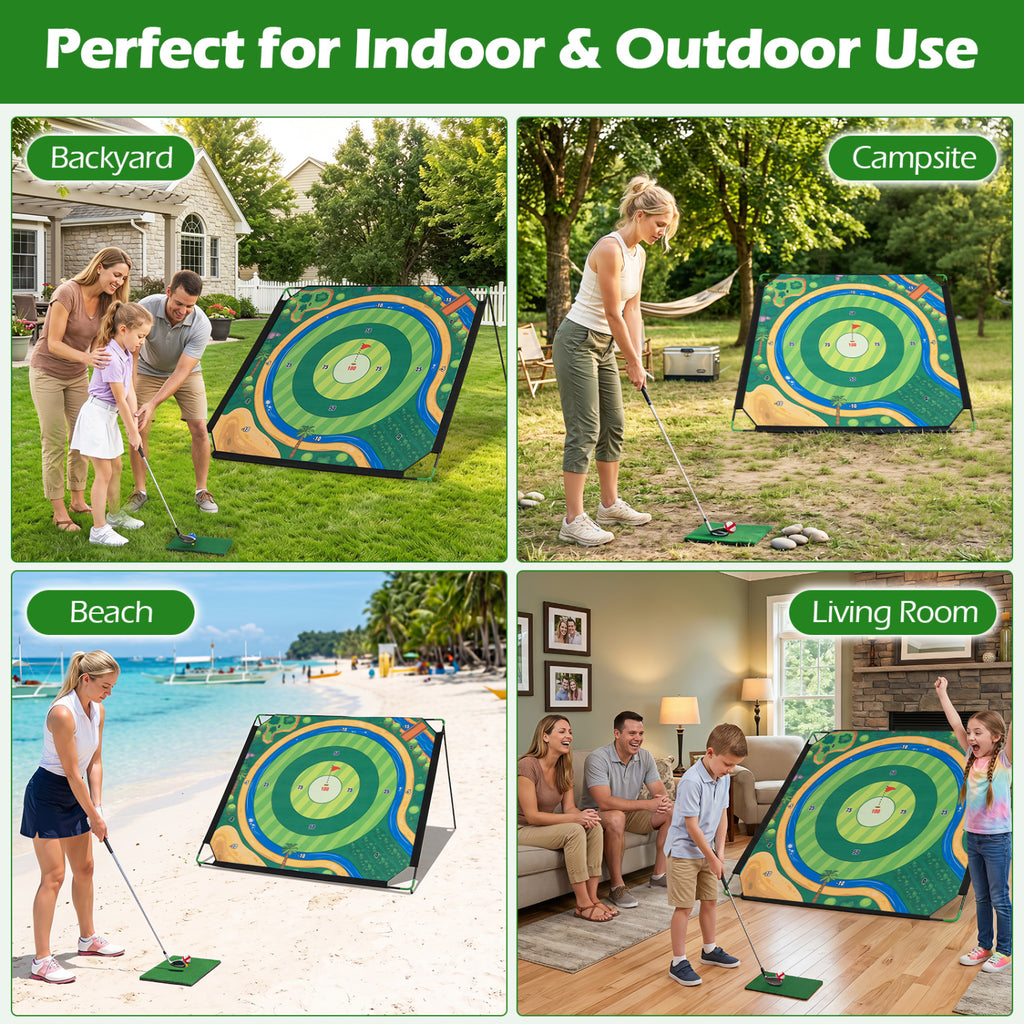 Golf Chipping Game Set with Adjustable Clubs - Indoor & Outdoor Family Fun