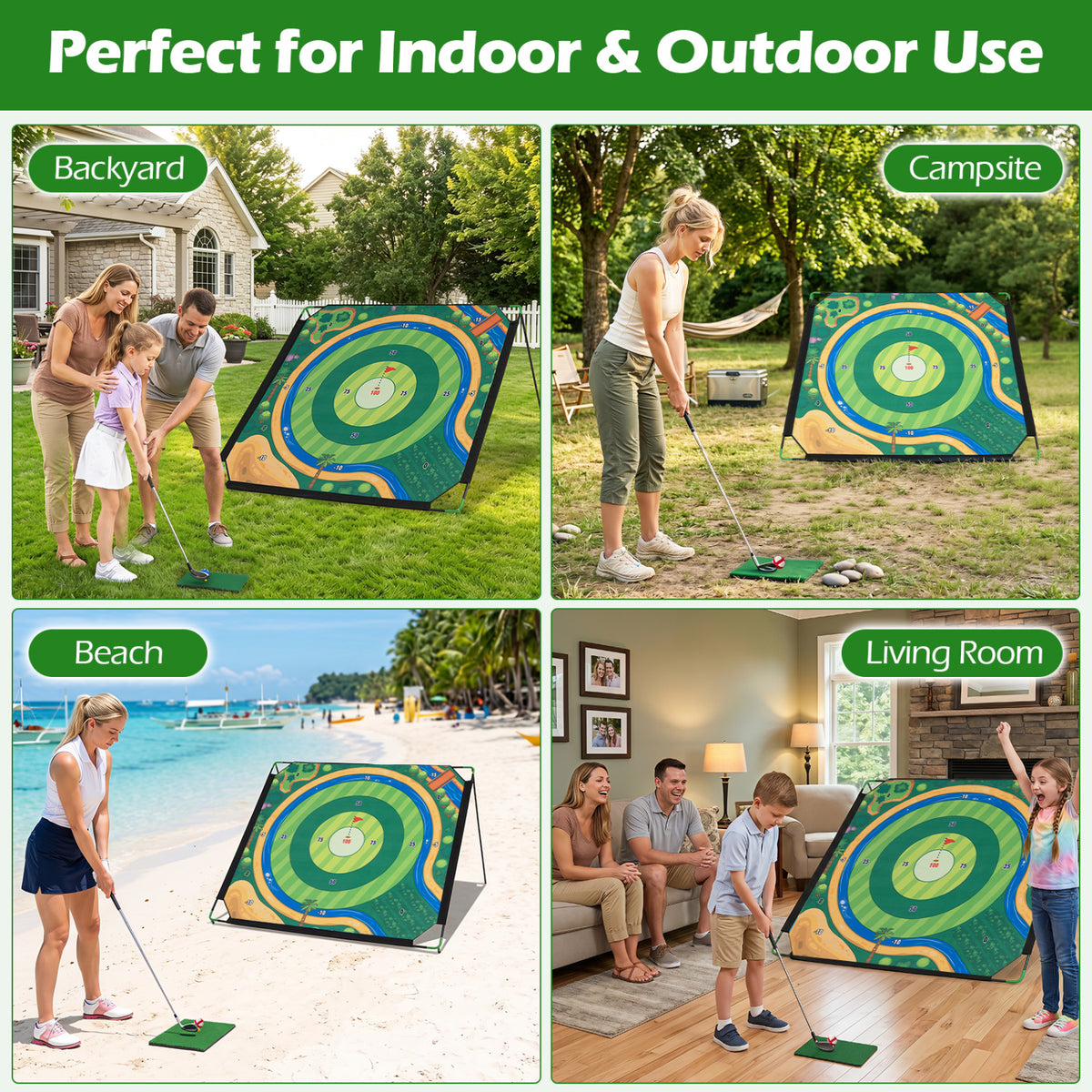 Golf Chipping Game Set with Adjustable Clubs - Indoor & Outdoor Family Fun