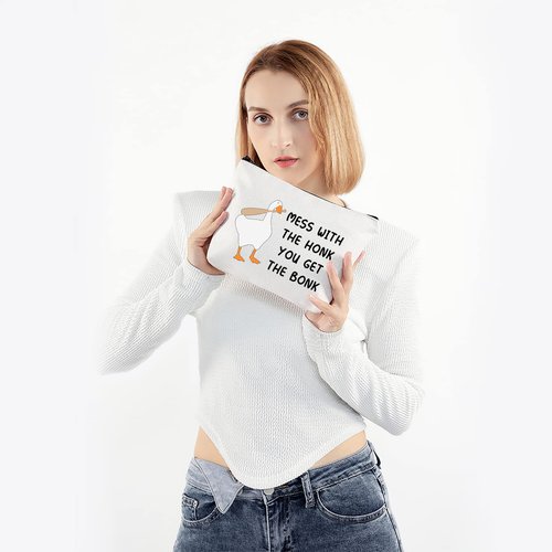 PWHAOO Mess With The Honk You Get The Bonk Cosmetic Bag Goose Game Lover Gift (Mess With The Honk B)