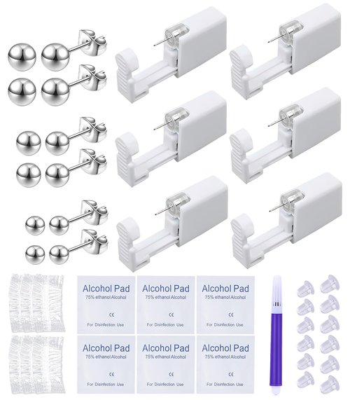 VitaCool Ear Piercing Kit Disposable Ear Cartilage Piercing Gun Kit with Sterile CZ Studs Easy and Safe Earring Self for Yourself Use at Home - Style J