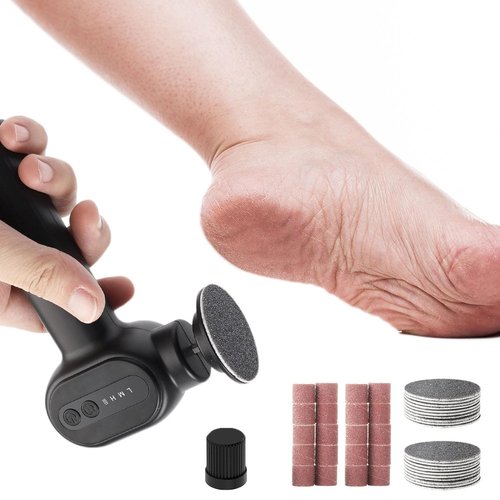 Electric Callus Remover for Feet - Rechargeable Cordless Pedicure Tool with 6 Speeds & 20 Sandpaper Discs, Professional Dead Skin Remover for Cracked Heels,Electric Foot File(Black)