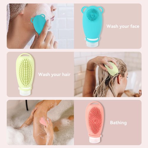 12PC Silicone Travel Bottles Set for Toiletries, TSA Approved Travel Bottles Leak-Proof Travel Size Toiletries,Multi-functional Travel Bottles with Face Wash Bath Hair Wash Silicone Massage