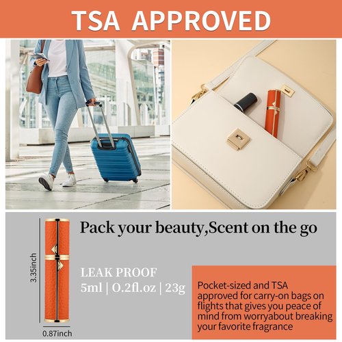 Mini Perfume Travel Refillable Bottle, Portable Travel Size Cologne Sprayer Perfume Atomizer, Luxurious Pocket Perfume Dispenser Pump Transfer Tool For Women Men Travel Accessories 5ml (Orange)