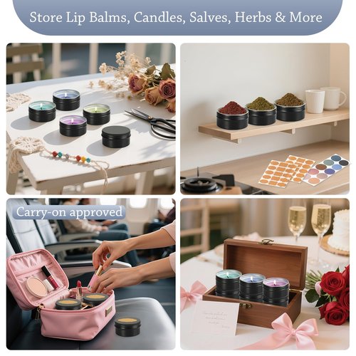 LIYAR 3oz Black Aluminum Tin Containers with Screw Lids, 40 Pack Refillable Cosmetic Jars, Round Salve Tins, Tea Cans, Bulk Food Storage Jars, Candle Travel Tins