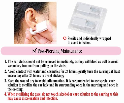 VitaCool Ear Piercing Kit Disposable Ear Cartilage Piercing Gun Kit with Sterile Multi-Sized CZ Studs Easy and Safe Earring Self for Yourself Use at Home (Style D-4mm-3Mix-S)