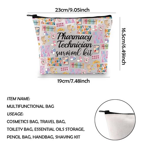 WCGXKO Pharmacy Technician Survival Kit Funny Zipper Pouch Makeup Bag Gift for Pharmacy Tech Pharmacist RX Gift (Pharmacy era)