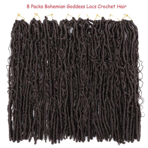 8 Packs Goddess Locs Crochet Hair Bohemian Braids 24 Inch Boho Crochet Faux Locs with Curly Crochet Hair for Black Women (4#, 24 Inch(Pack of 8))