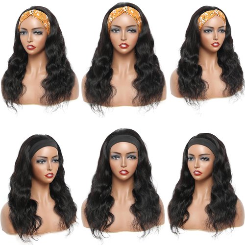 Ghaadd Headband Wig Human Hair Body Wave Headband Wigs for Black Women human hair glueless Wear and Go Glueless Wig 100% Brazilian Virgin Human Hair Headband wig 150% Density (14inch)